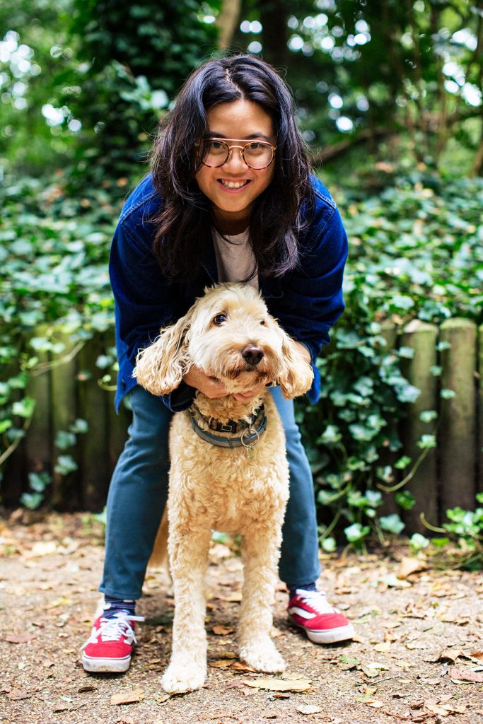 Woman and her cockapoo dog