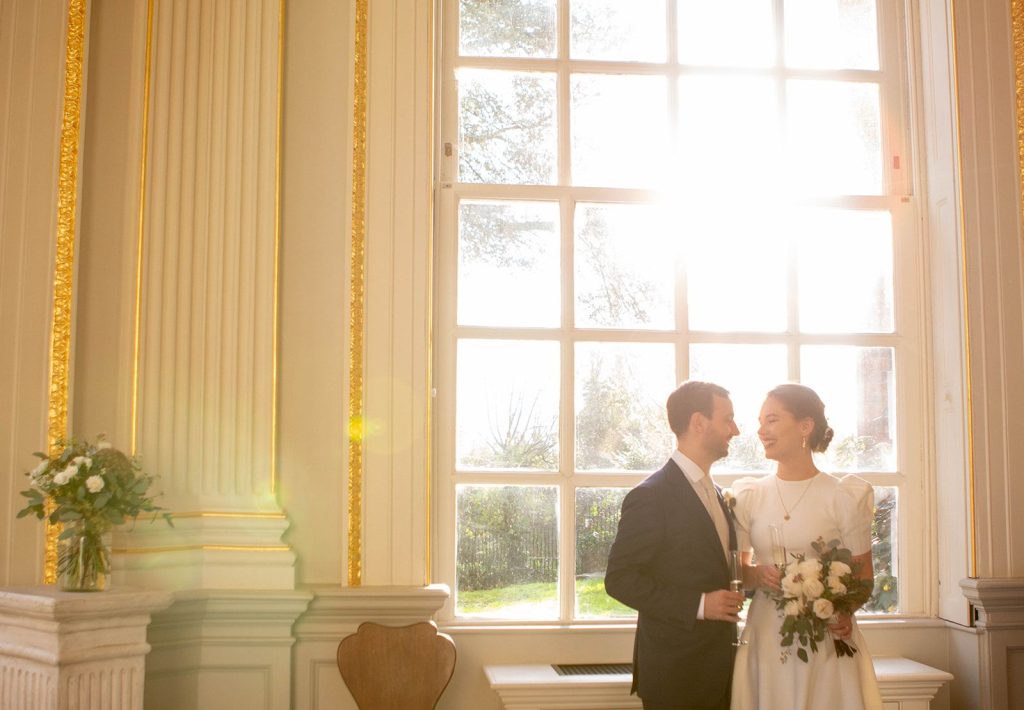 bride and groom at orleans house gallery