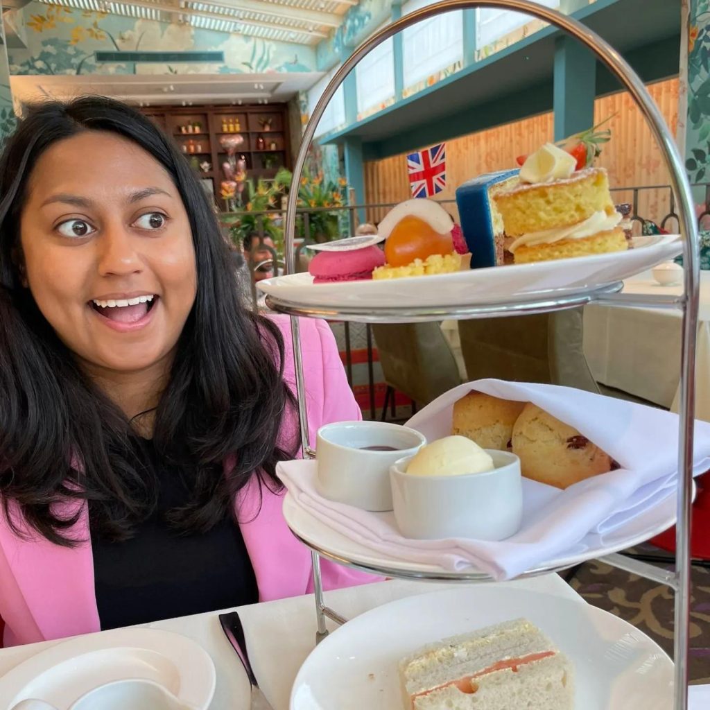 Woman having afternoon tea